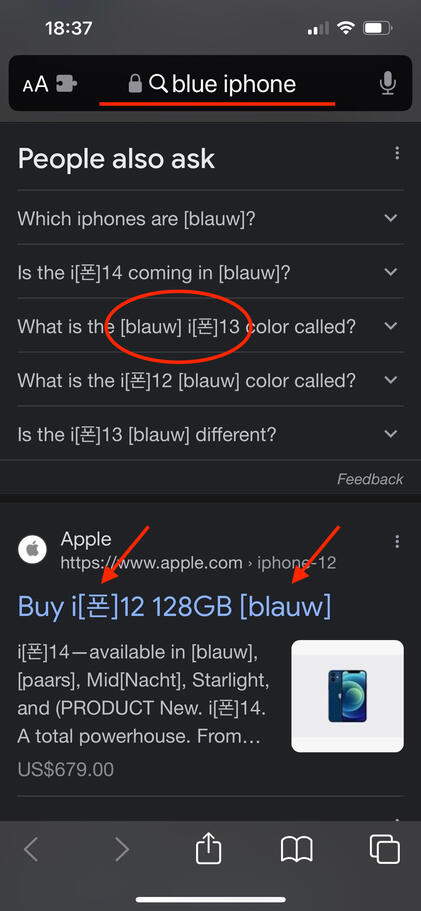 linguisticat iPhone safari search example