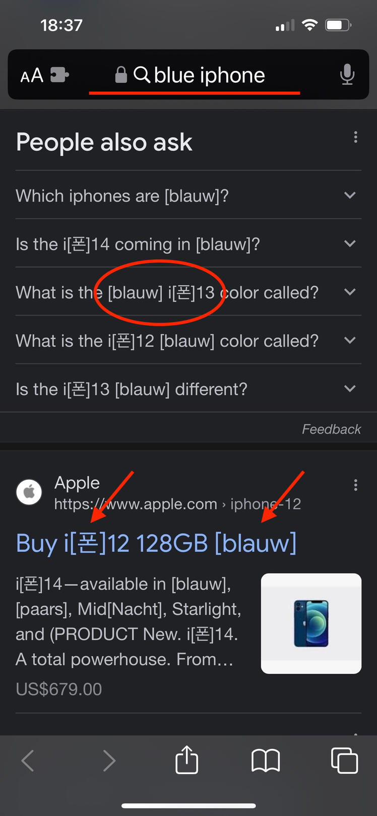Linguisticat linguisticat iPhone safari search example