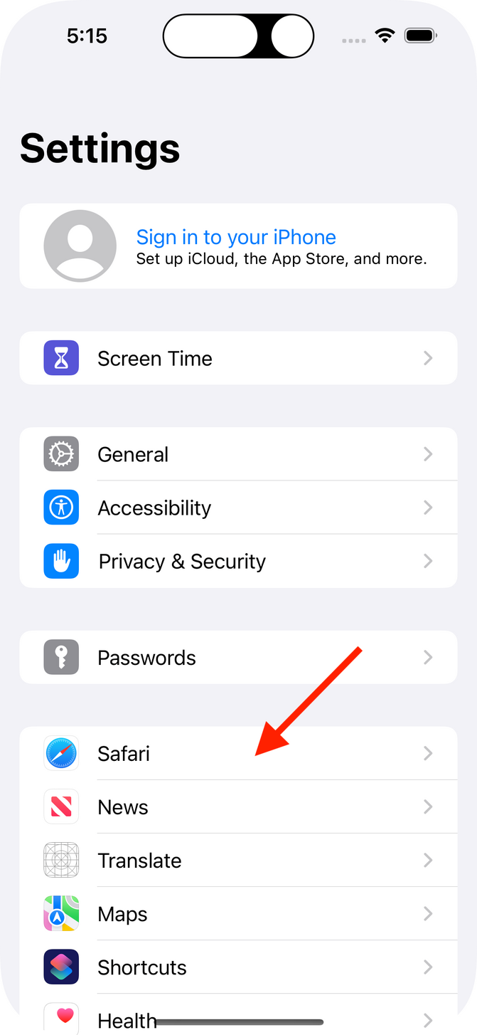 3. tap Safari